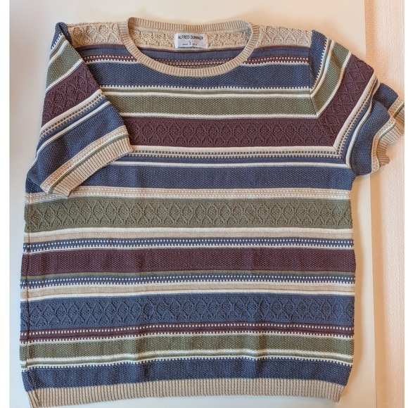 Alfred Dunner Sweaters - Alfred Dunner VTG Striped Cable Knit Short Sleeve Sweater Large Made in USA